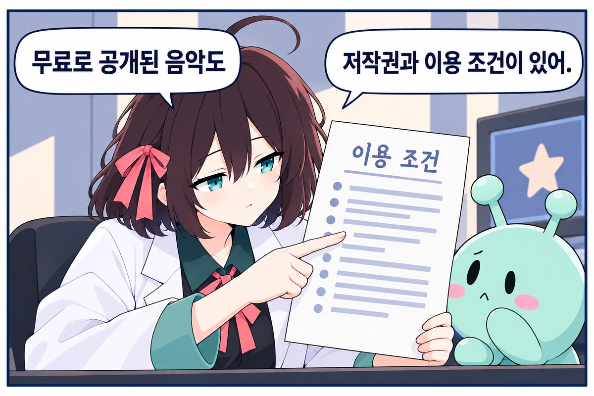 4화면. 무료 음악에도 이용 조건이 있어