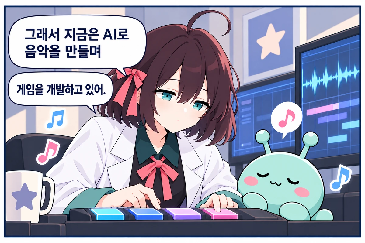 7화면. 지금은 AI 음악으로 게임을 개발 중